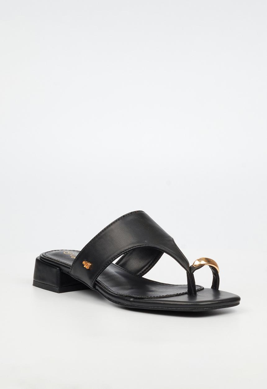 Miss Black - Joanna 1 gold trim low block heel - black