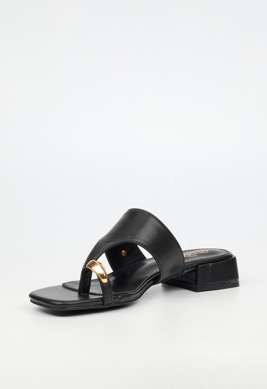 Miss Black - Joanna 1 gold trim low block heel - black