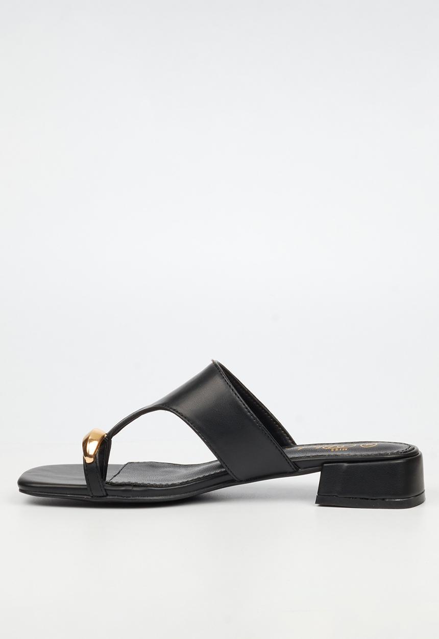Miss Black - Joanna 1 gold trim low block heel - black