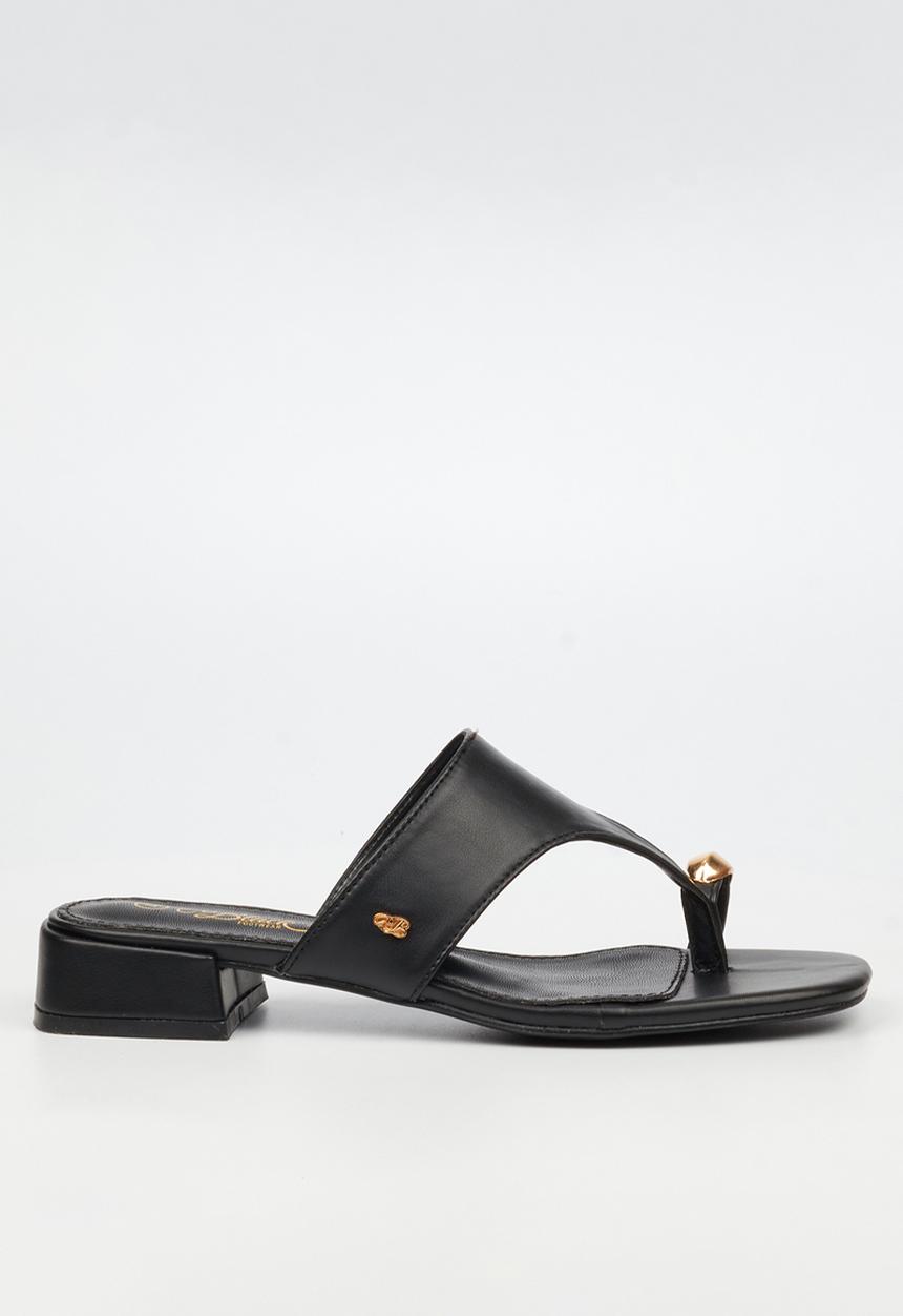 Miss Black - Joanna 1 gold trim low block heel - black
