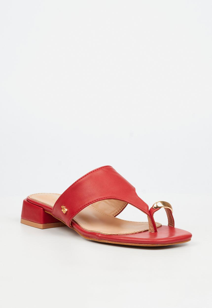 Miss Black - Joanna 1 gold trim low block heel - red