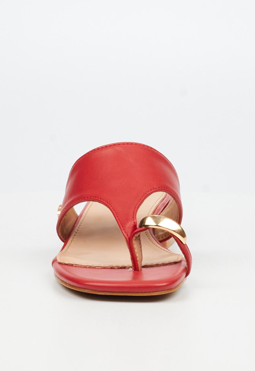 Miss Black - Joanna 1 gold trim low block heel - red