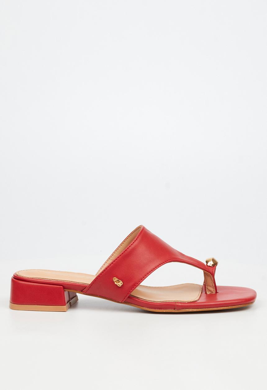 Miss Black - Joanna 1 gold trim low block heel - red