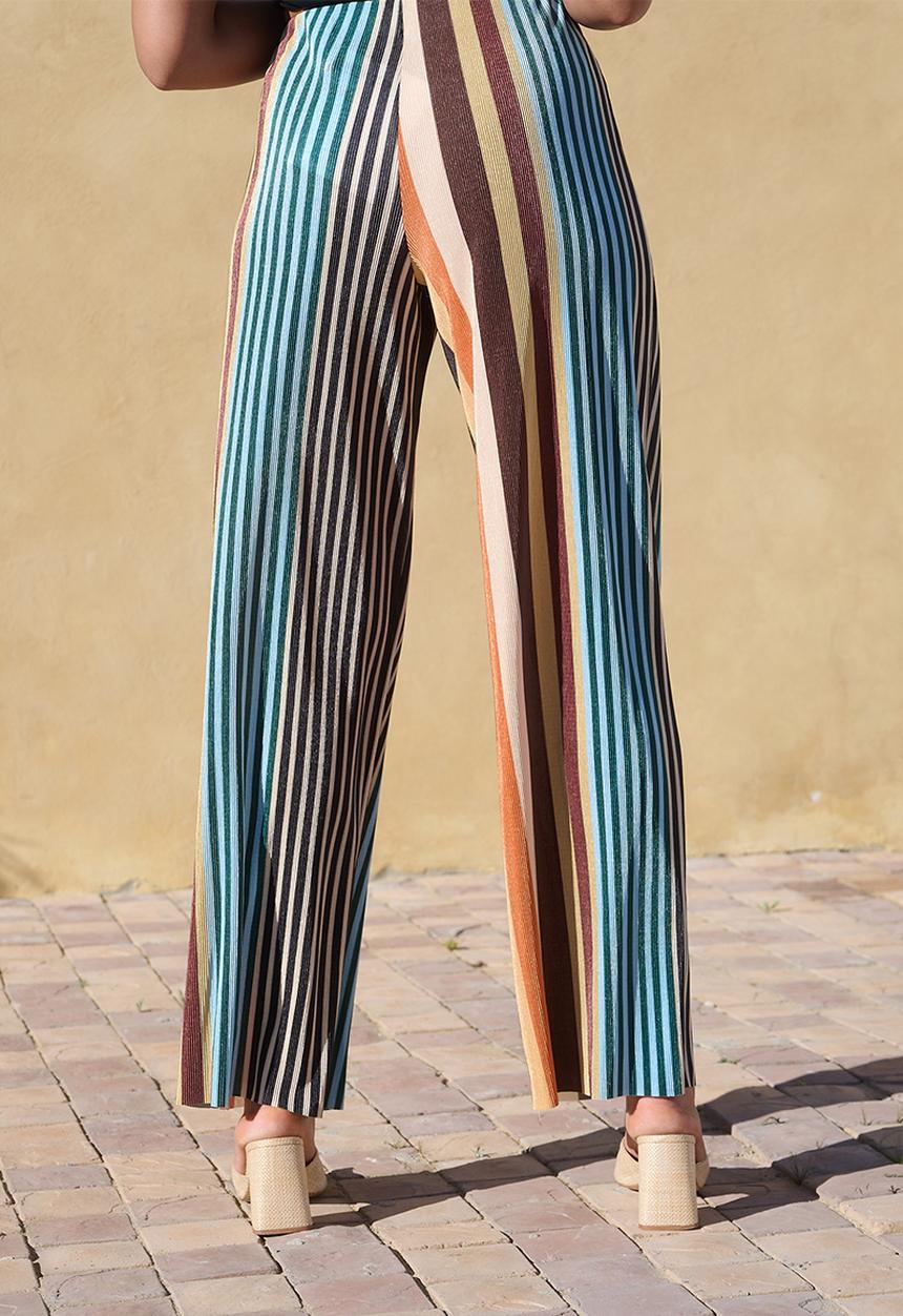 Me&B - Straight Leg Plisse Pull On Pants - Multistripe