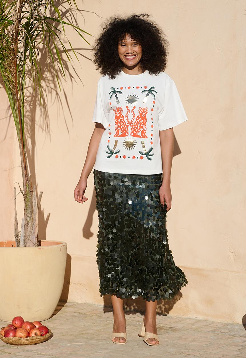 Me&B - Statement Tee With Moroccan Cheetah - White