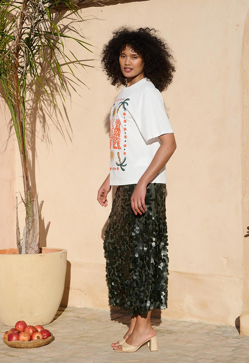 Me&B - Statement Tee With Moroccan Cheetah - White