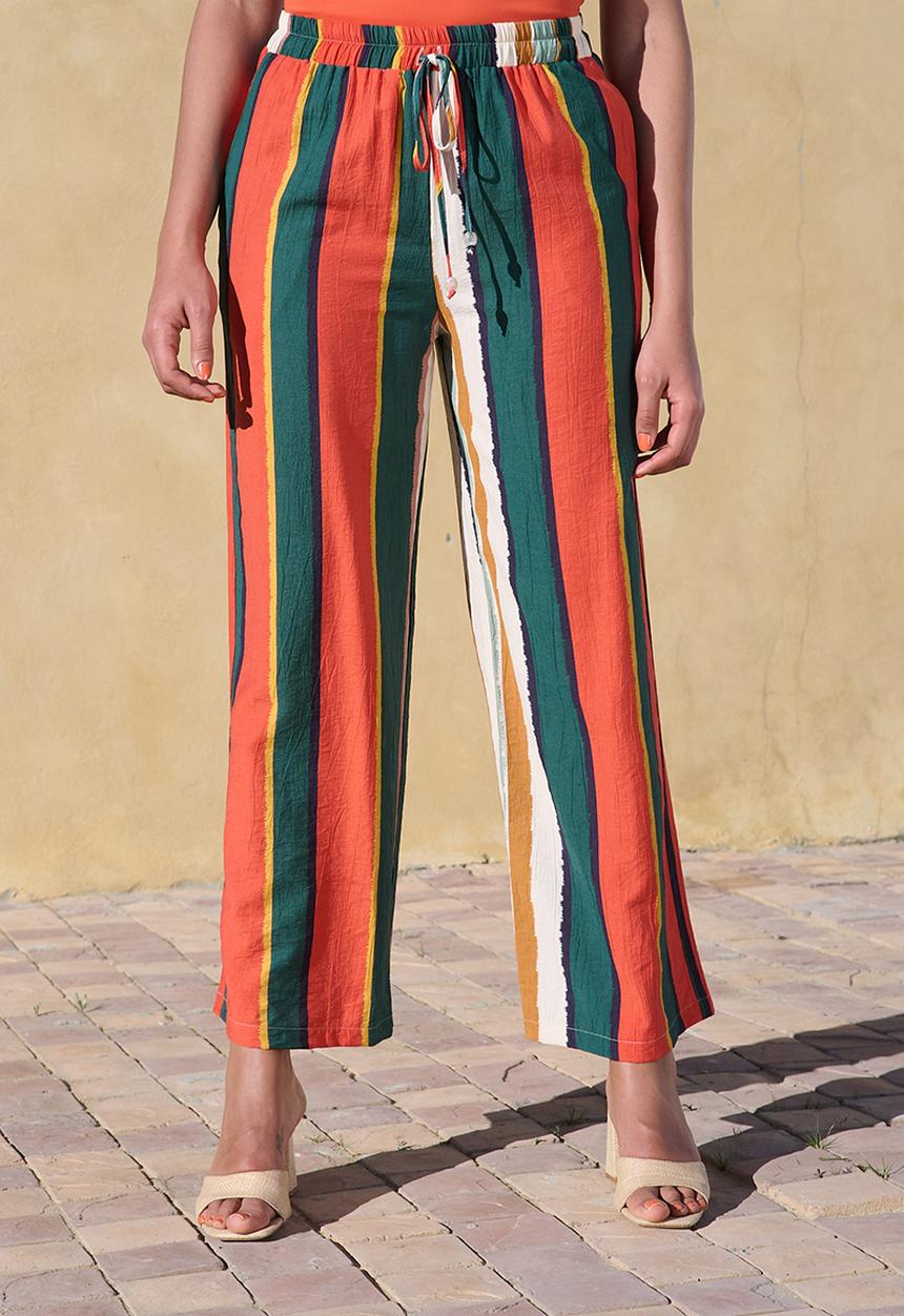 Me&B - Striped Straight Leg Pull On Pant - Multicolour