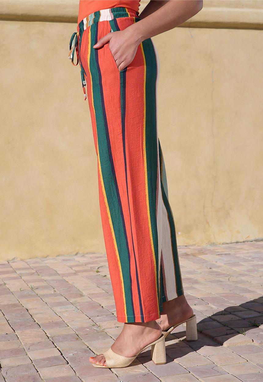 Me&B - Striped Straight Leg Pull On Pant - Multicolour