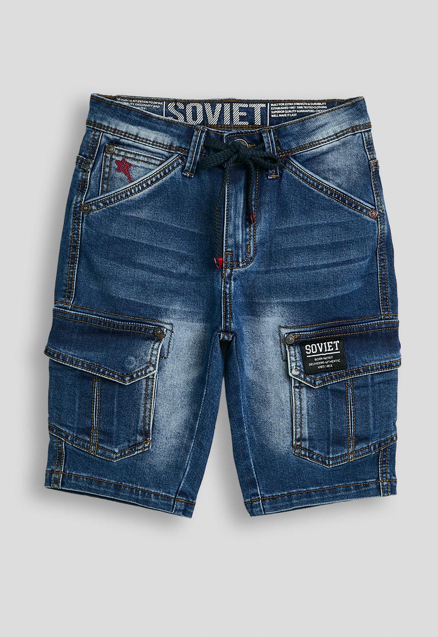 SOVIET - Boys Cargo Pocket Denim Short - Indigo