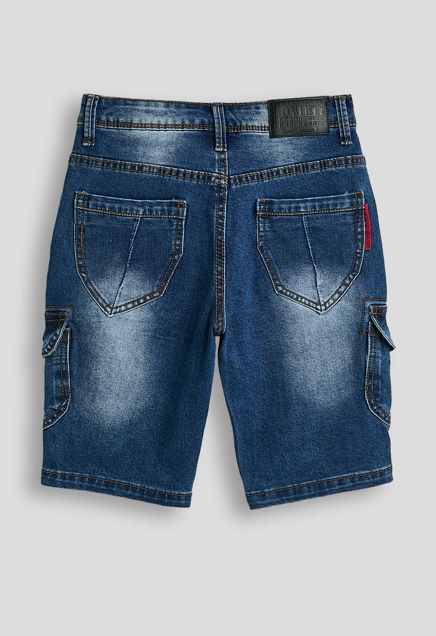 SOVIET - Boys Cargo Pocket Denim Short - Indigo