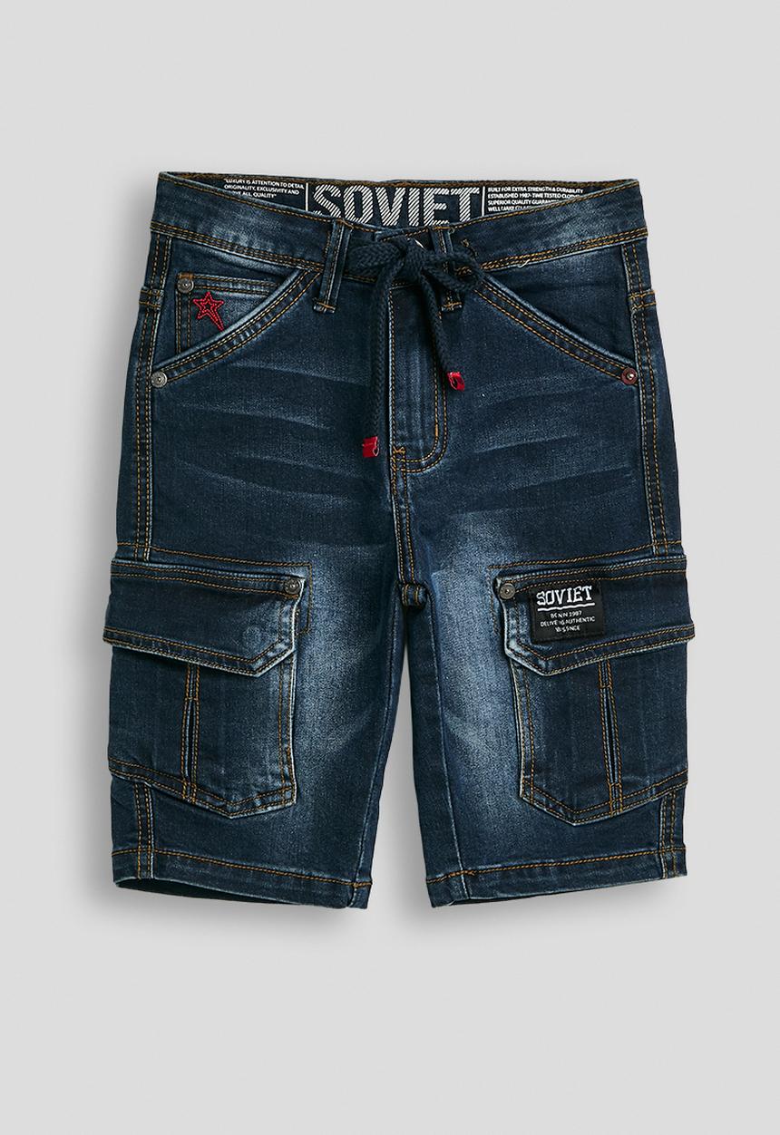 SOVIET - Boys Cargo Pocket Denim Short - Dk Indigo