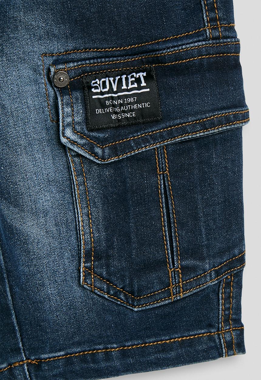 SOVIET - Boys Cargo Pocket Denim Short - Dk Indigo