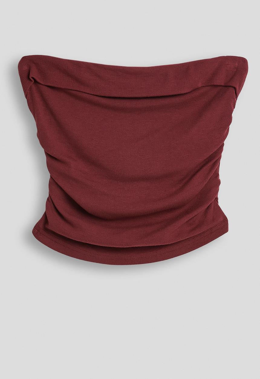 Pop Candy - Ribbed side ruched tube top - burgundy