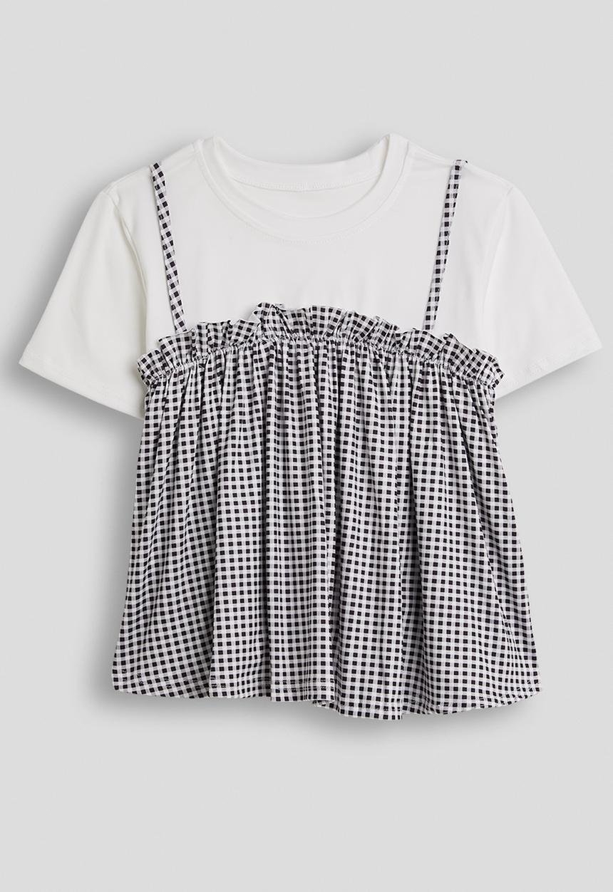 Pop Candy - Tee and gathered cami - white/check