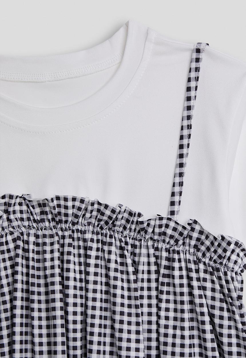 Pop Candy - Tee and gathered cami - white/check