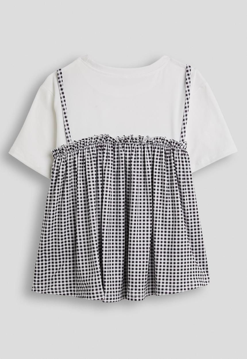 Pop Candy - Tee and gathered cami - white/check