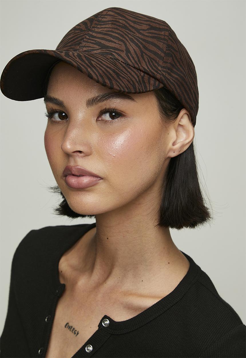 Tessa Design - Mila Zebra Print Peak Cap-Brown/Black