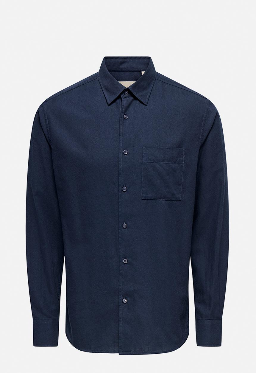 Only & Sons - Mars Reg Fit Long Sleeve Shirt - Black Iris/Dark Saphi