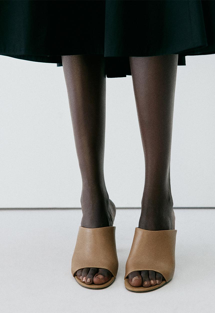 MANGO - Lioneta leather peep toe mule heel - beige/khaki