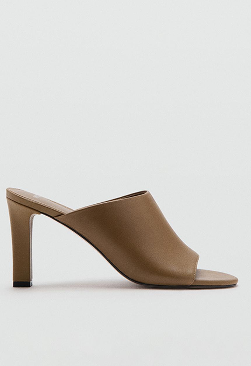 MANGO - Lioneta leather peep toe mule heel - beige/khaki