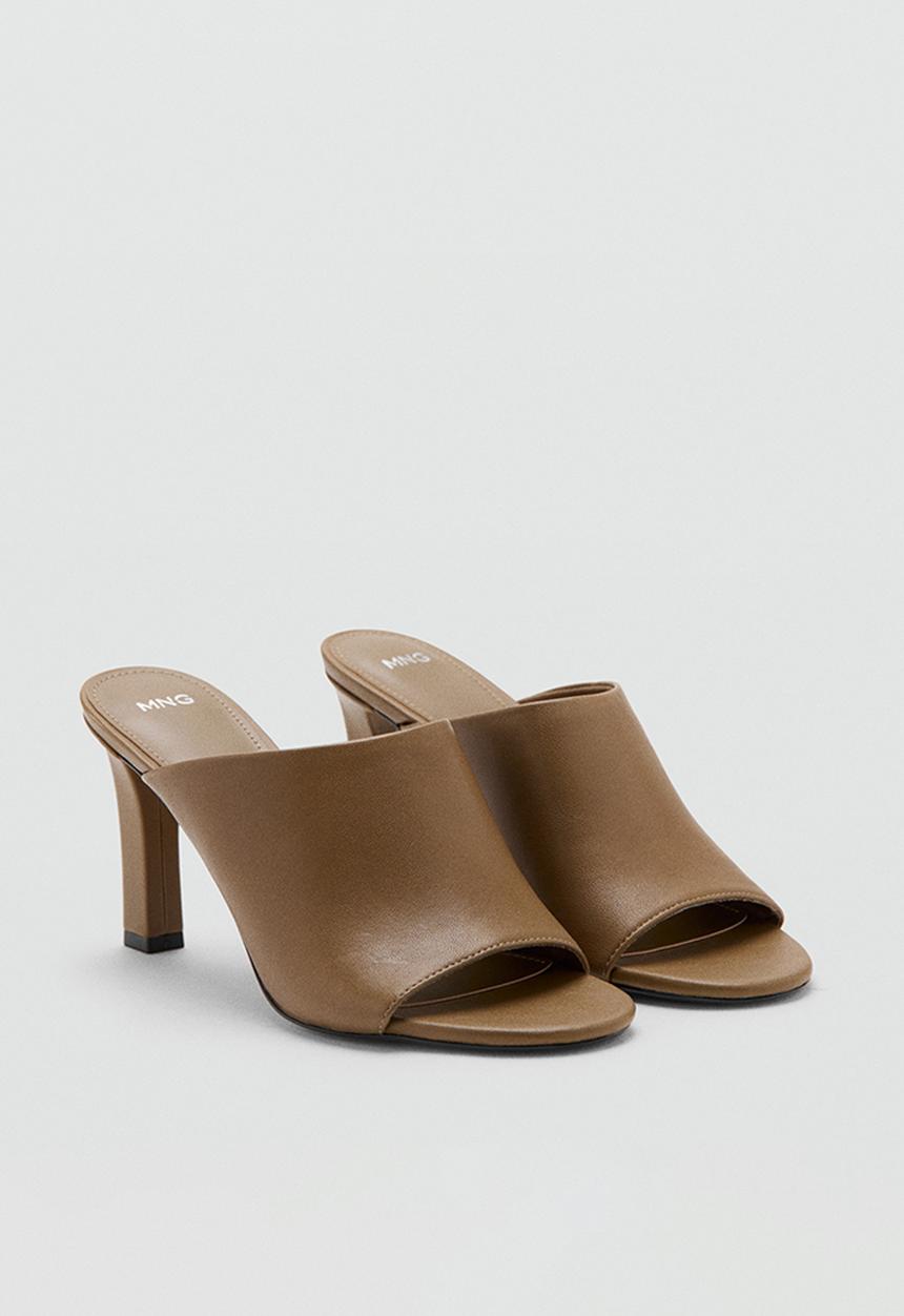 MANGO - Lioneta leather peep toe mule heel - beige/khaki