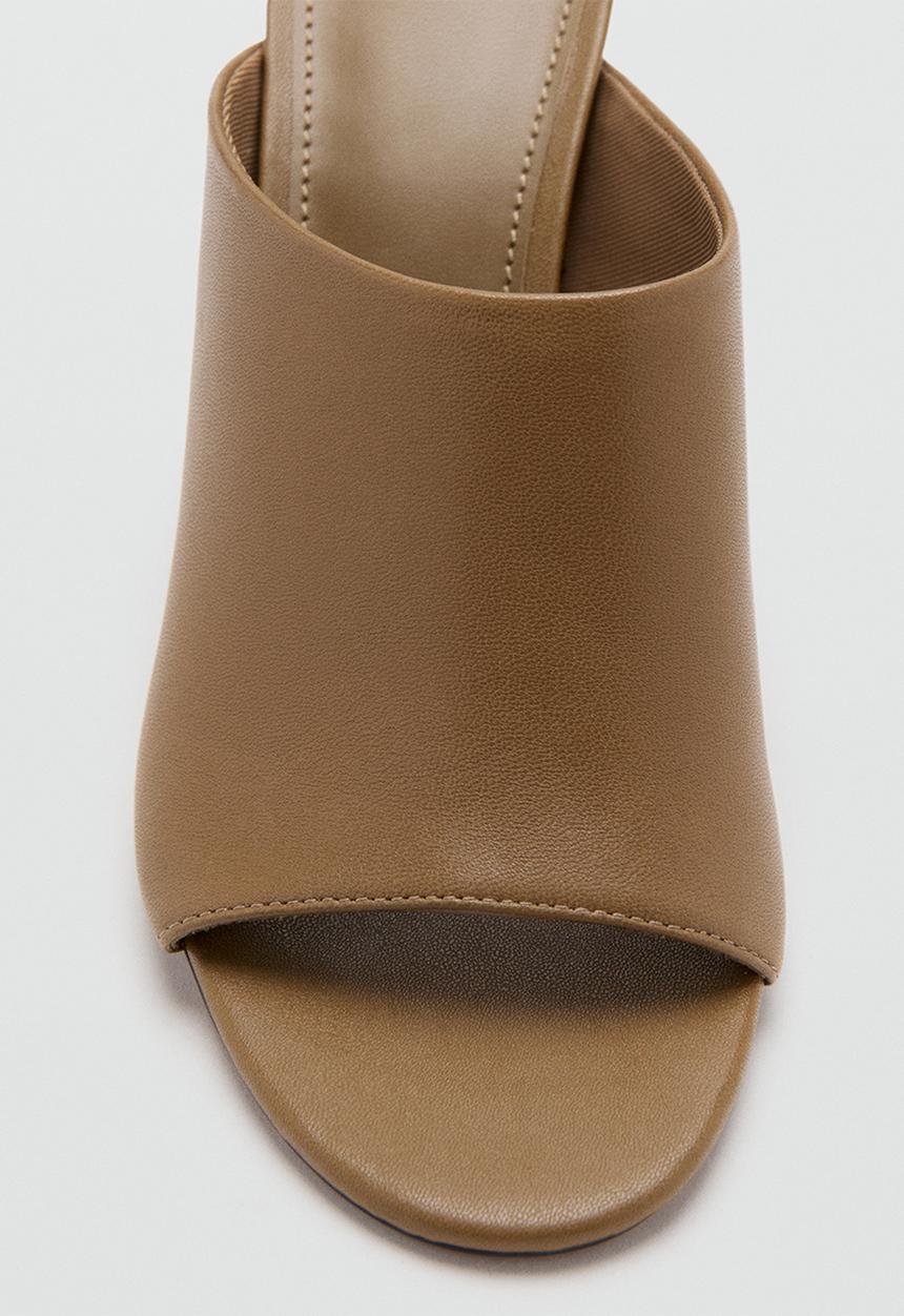 MANGO - Lioneta leather peep toe mule heel - beige/khaki