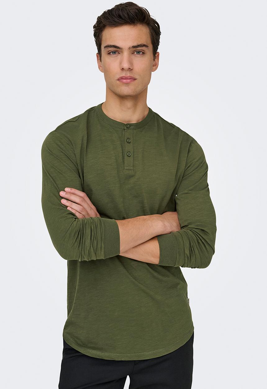 Only & Sons - BENNE HENLEY REG LS TEE VD - Olive night