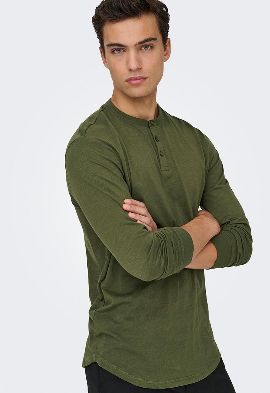 Only & Sons - BENNE HENLEY REG LS TEE VD - Olive night