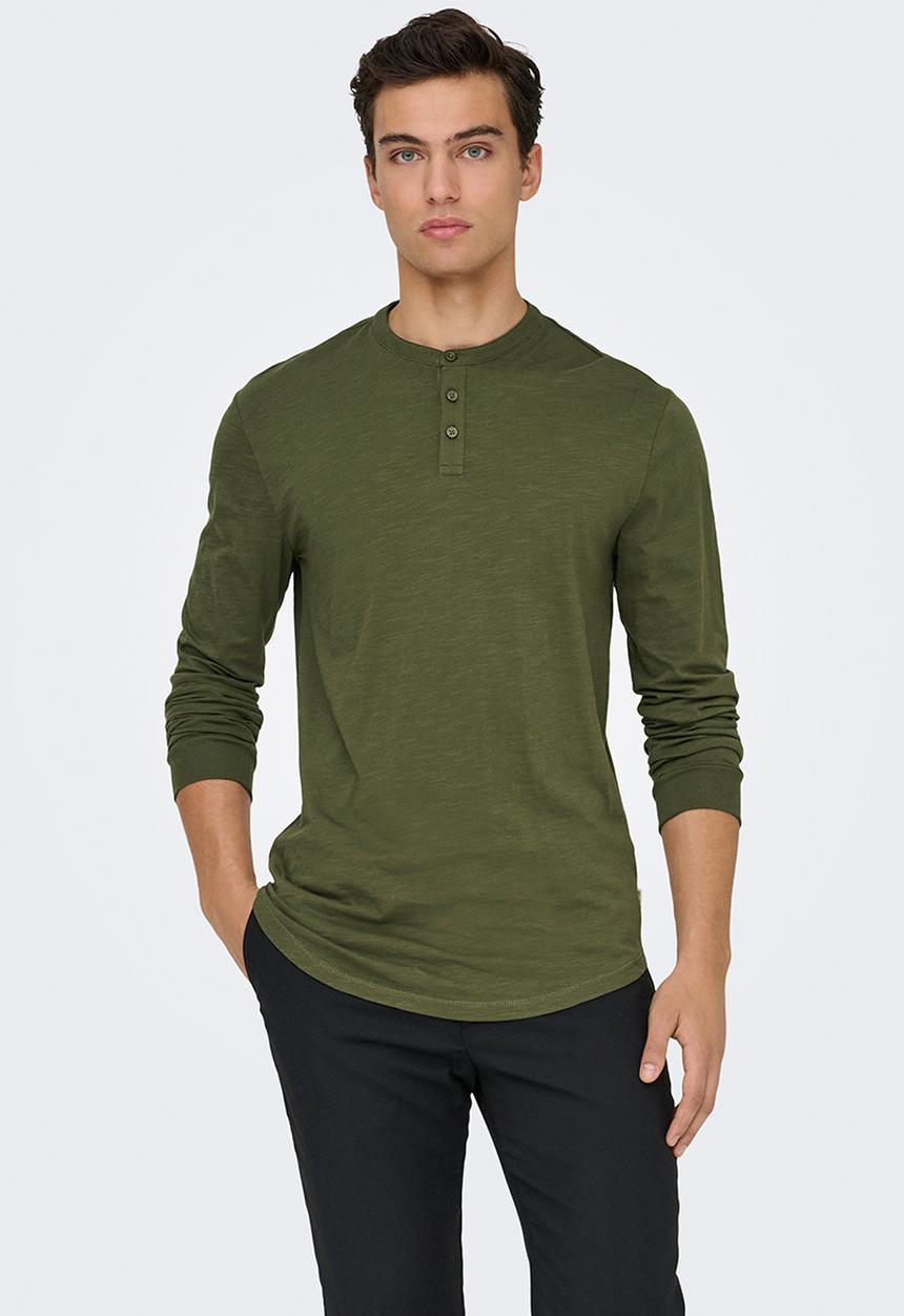 Only & Sons - BENNE HENLEY REG LS TEE VD - Olive night