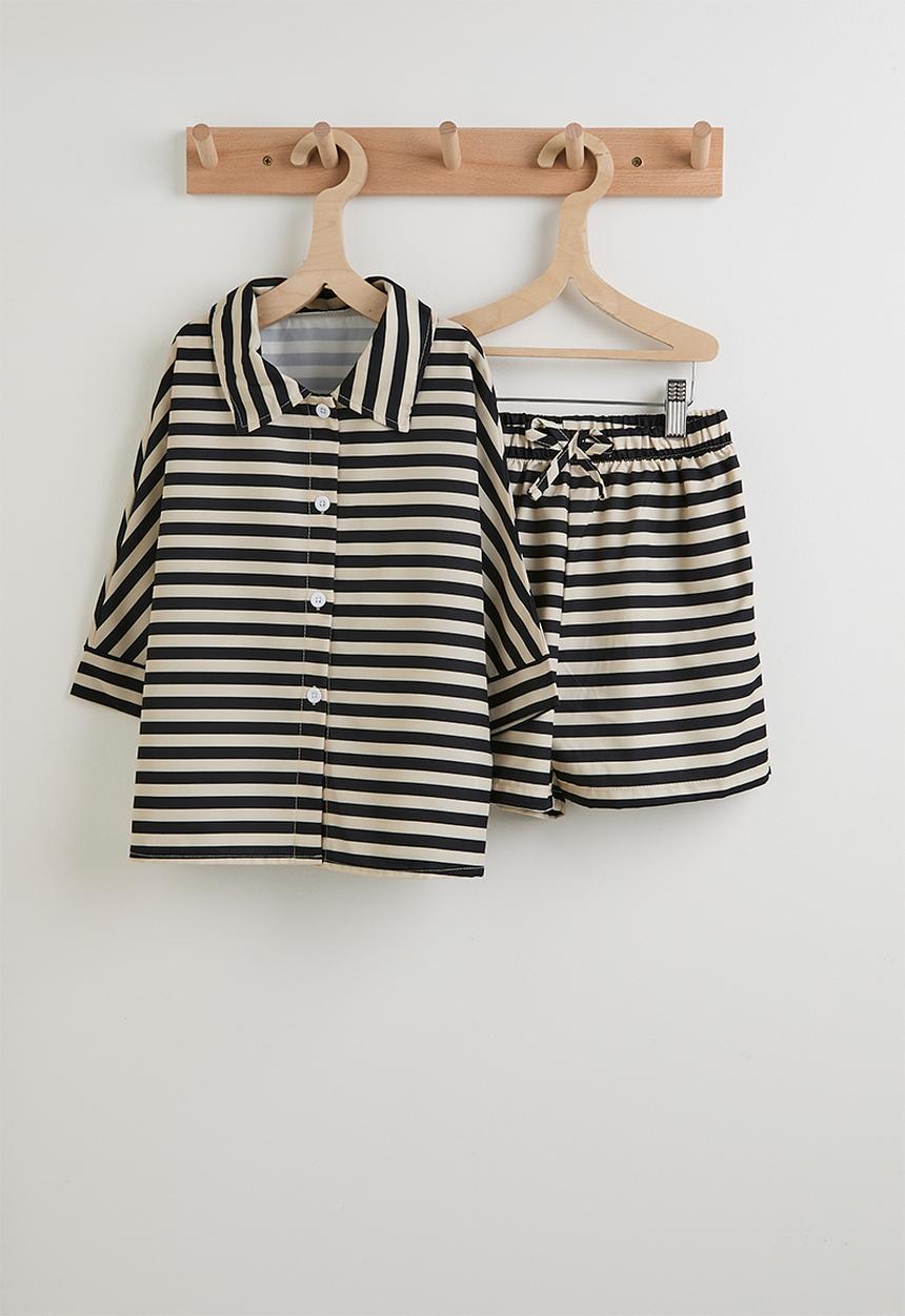 Pop Candy - Even striped shirt and shorts - beige