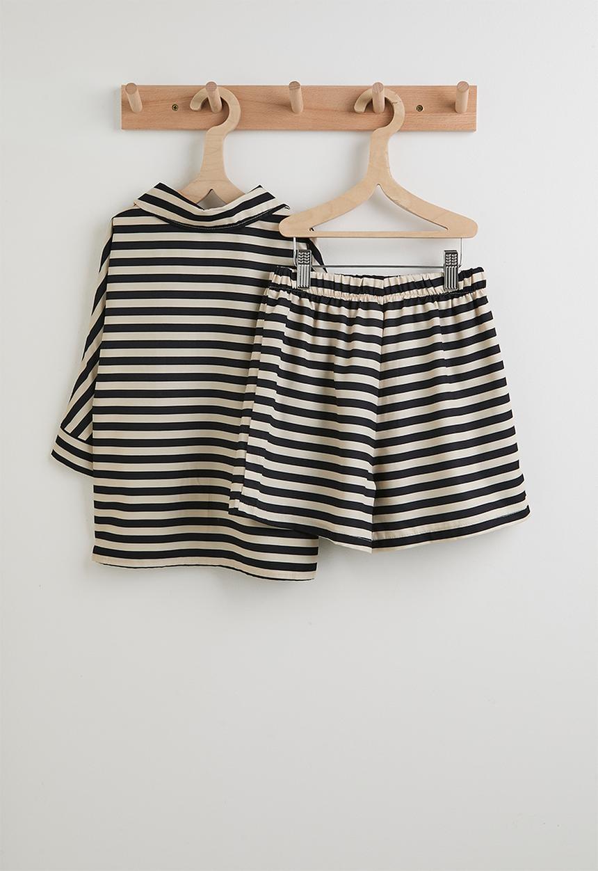 Pop Candy - Even striped shirt and shorts - beige