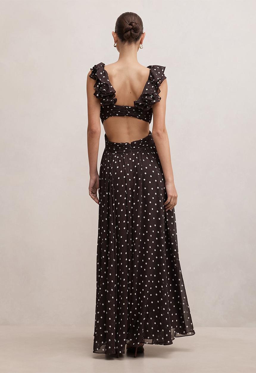 Forever New - Selena ruffle shoulder maxi dress - brown vale spot