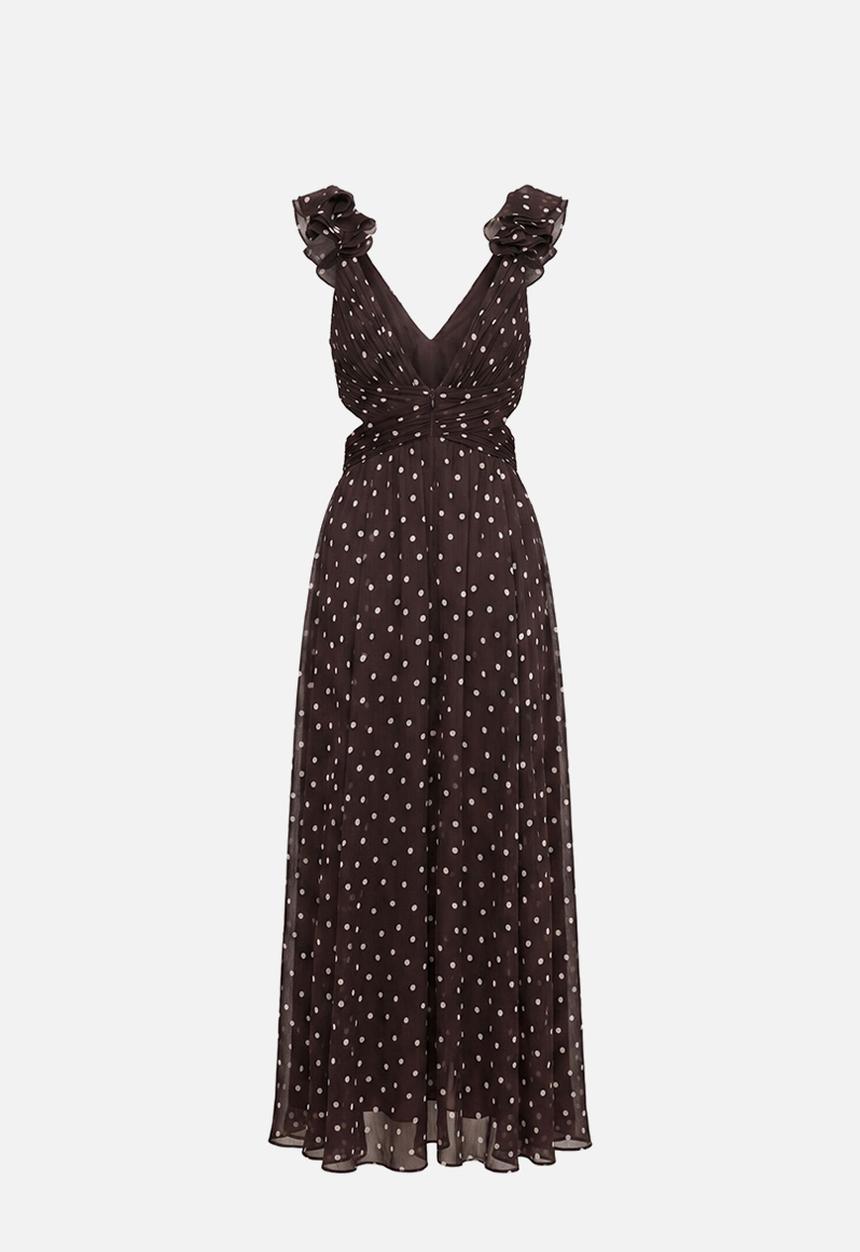 Forever New - Selena ruffle shoulder maxi dress - brown vale spot