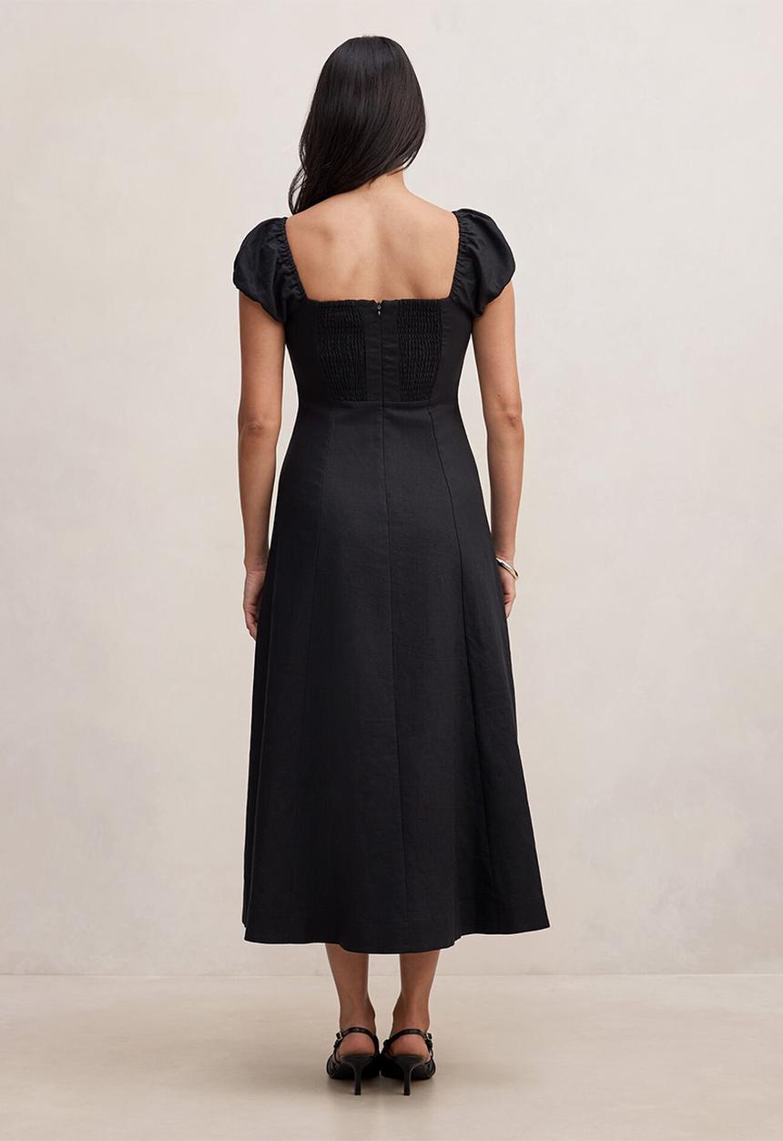 Forever New - Portia folded collar linen midi dress - black