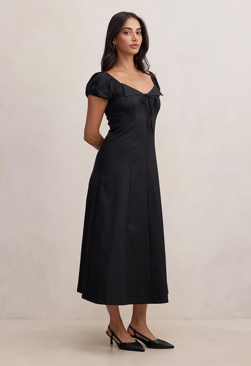 Forever New - Portia folded collar linen midi dress - black
