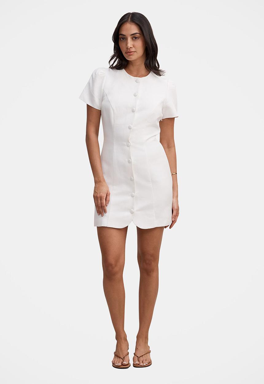 Forever New - Elinda button up linen mini dress - porcelain