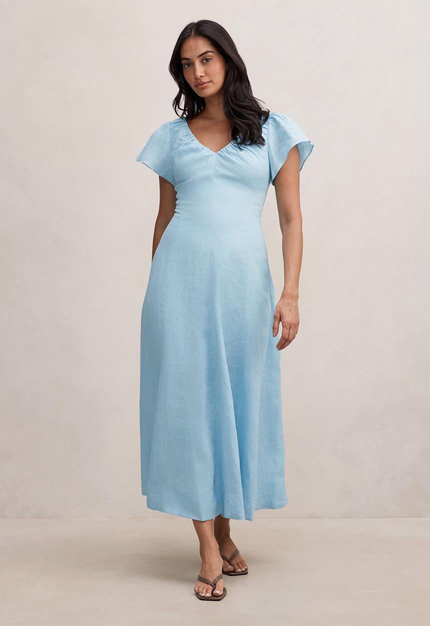 Forever New - Rue puff sleeve gathered midi dress -  seafoam aqua