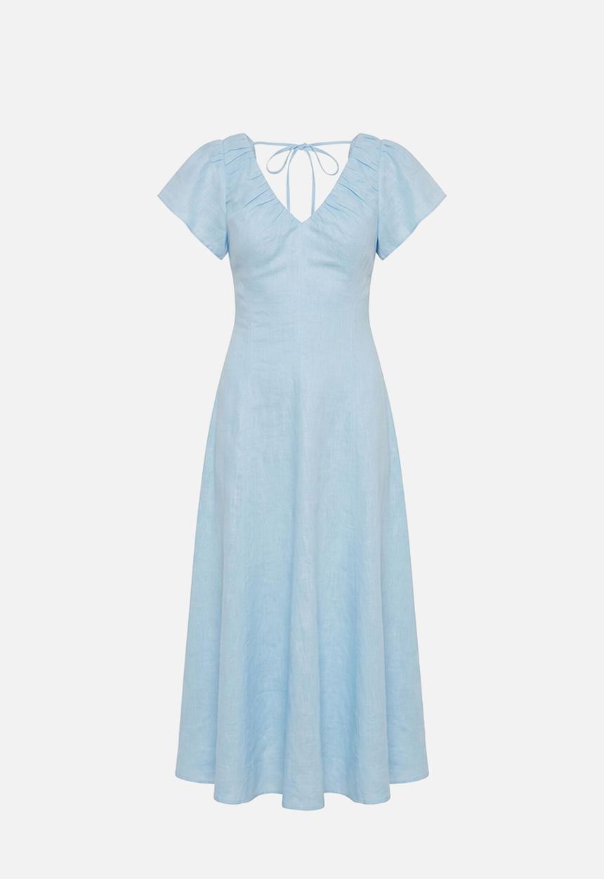 Forever New - Rue puff sleeve gathered midi dress -  seafoam aqua