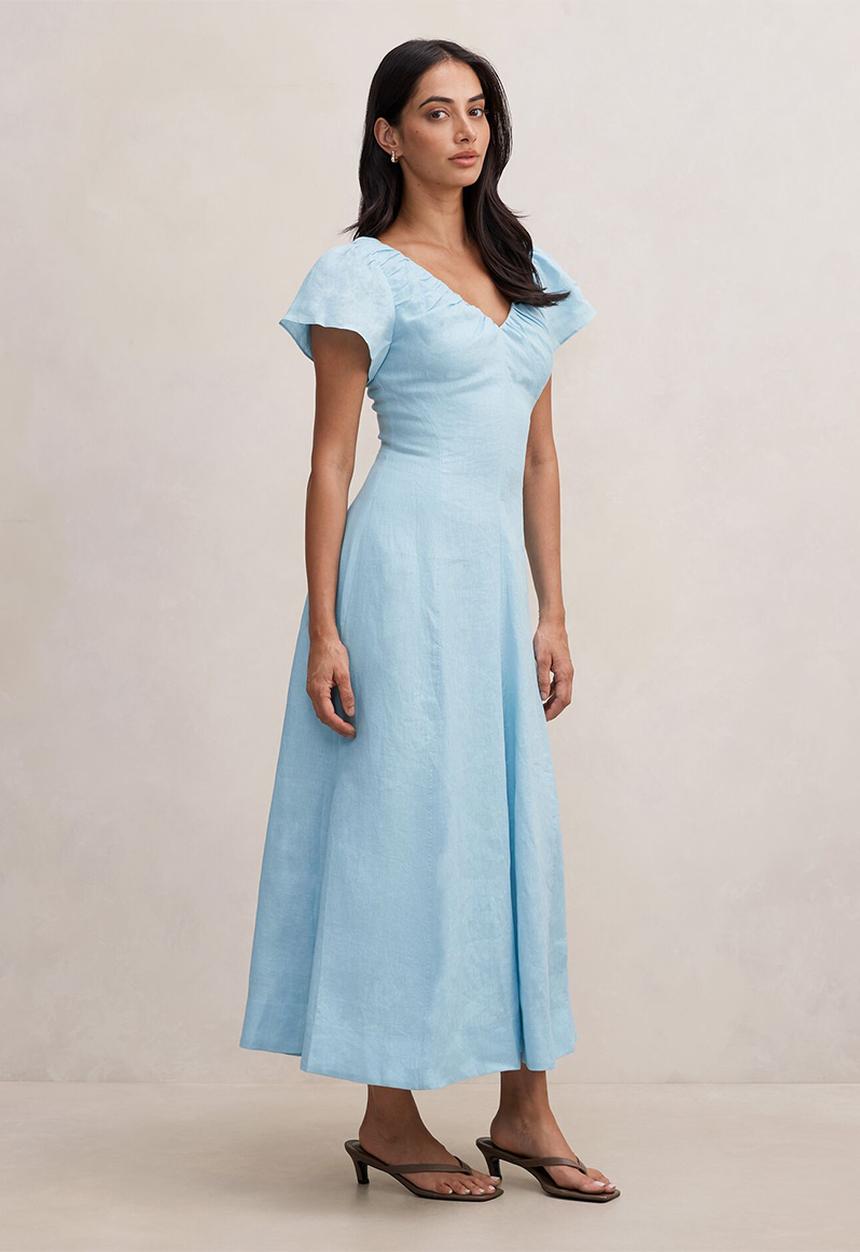 Forever New - Rue puff sleeve gathered midi dress -  seafoam aqua