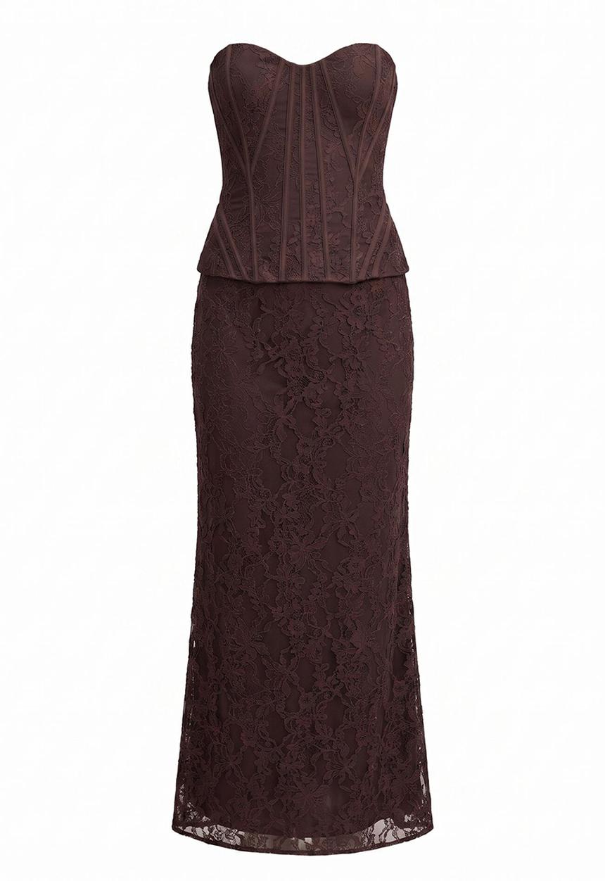Forever New - Myla lace corset maxi dress - chocolate freckle