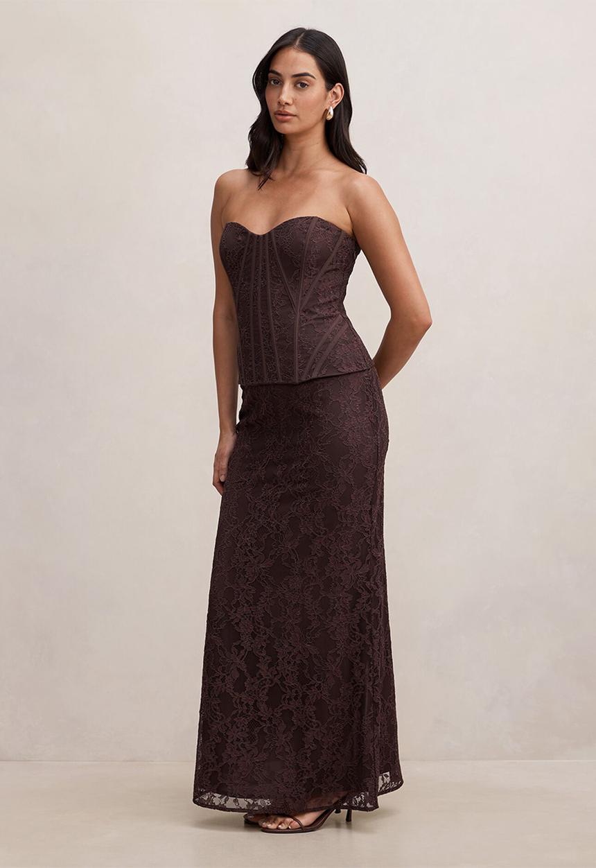 Forever New - Myla lace corset maxi dress - chocolate freckle