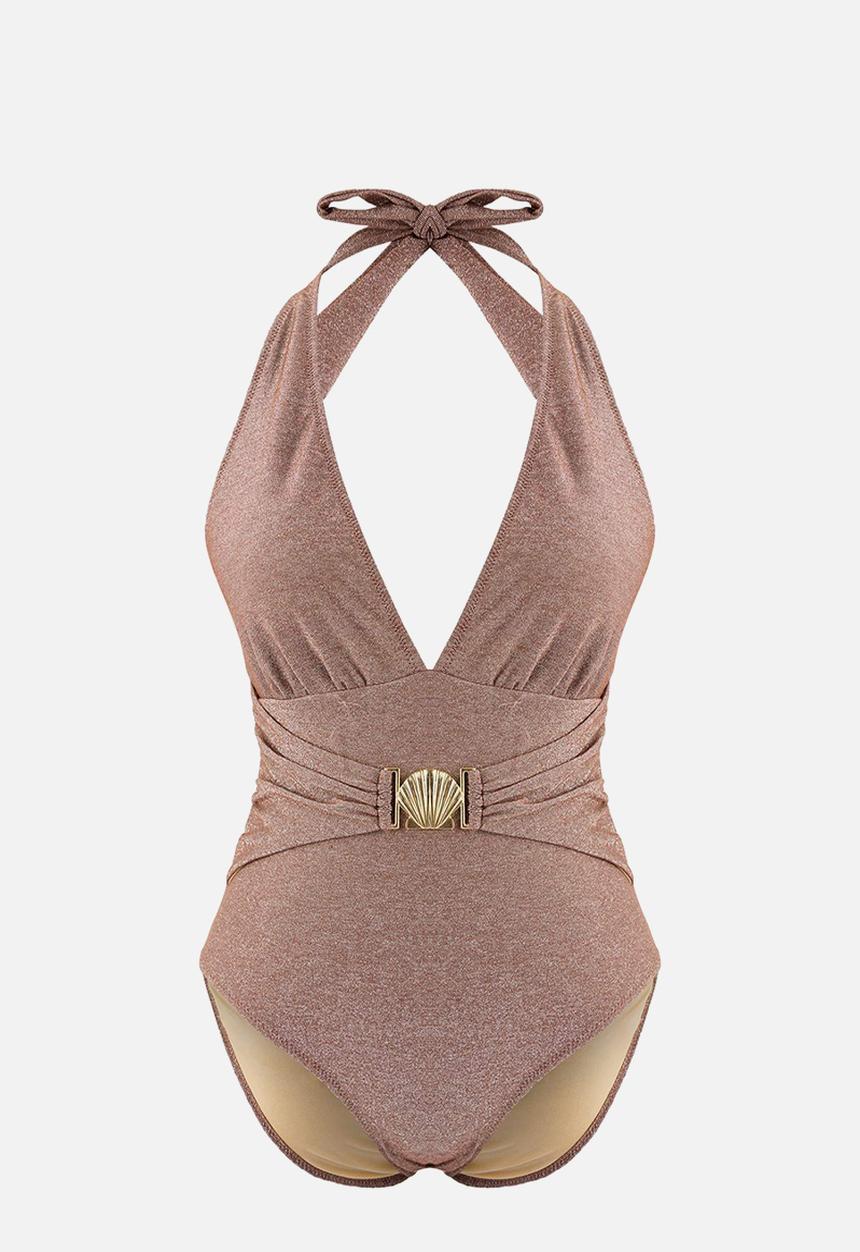 Trendyol - Glittery cast-on leather swimsuit - brown