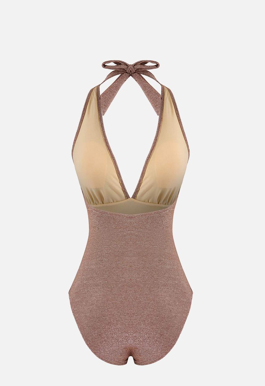 Trendyol - Glittery cast-on leather swimsuit - brown