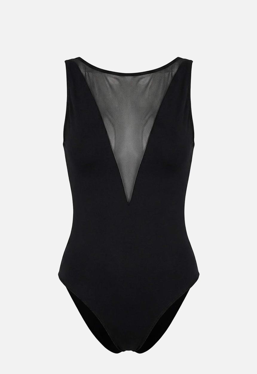 Trendyol - Mesh detailed halter neck swimsuit - black