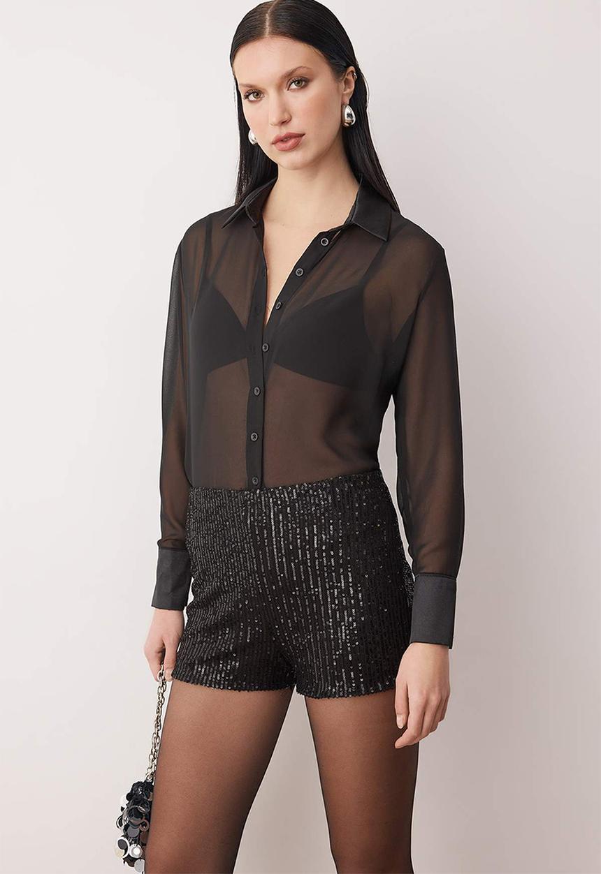 Trendyol - Sequin Knit Mini Shorts - Black