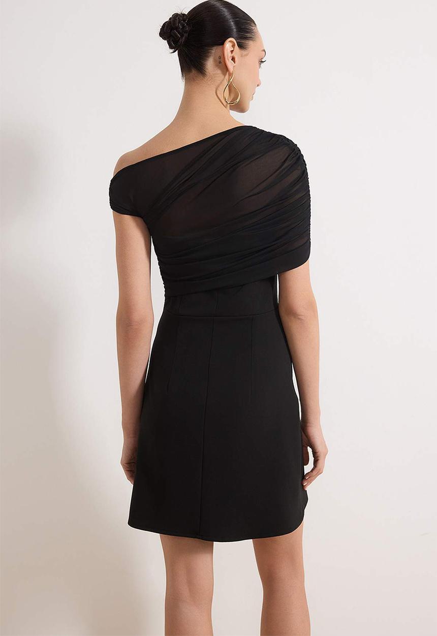 Trendyol - Tulle Detail A-Line Mini Dress - Black