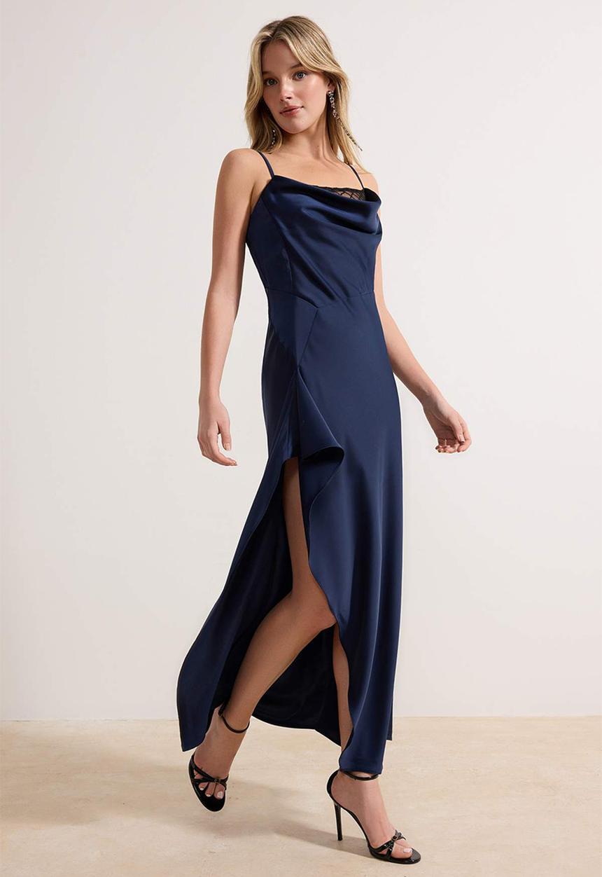 Trendyol - Degaje Collar Slip Maxi Dress - Navy Blue