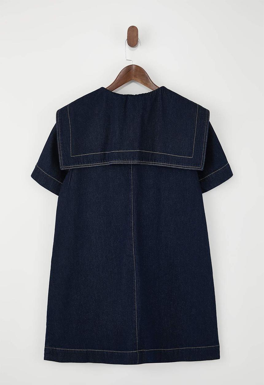 Trendyol - Peter Pan Collar Cotton Mini Denim Dress - Blue