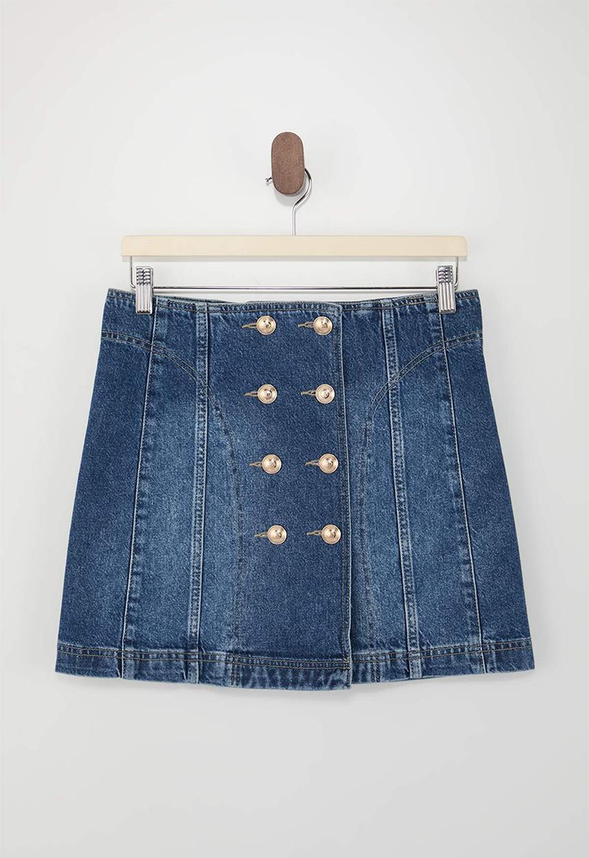 Trendyol - Limited Edition Button Detail Stretch Mini Denim Skirt - Blue