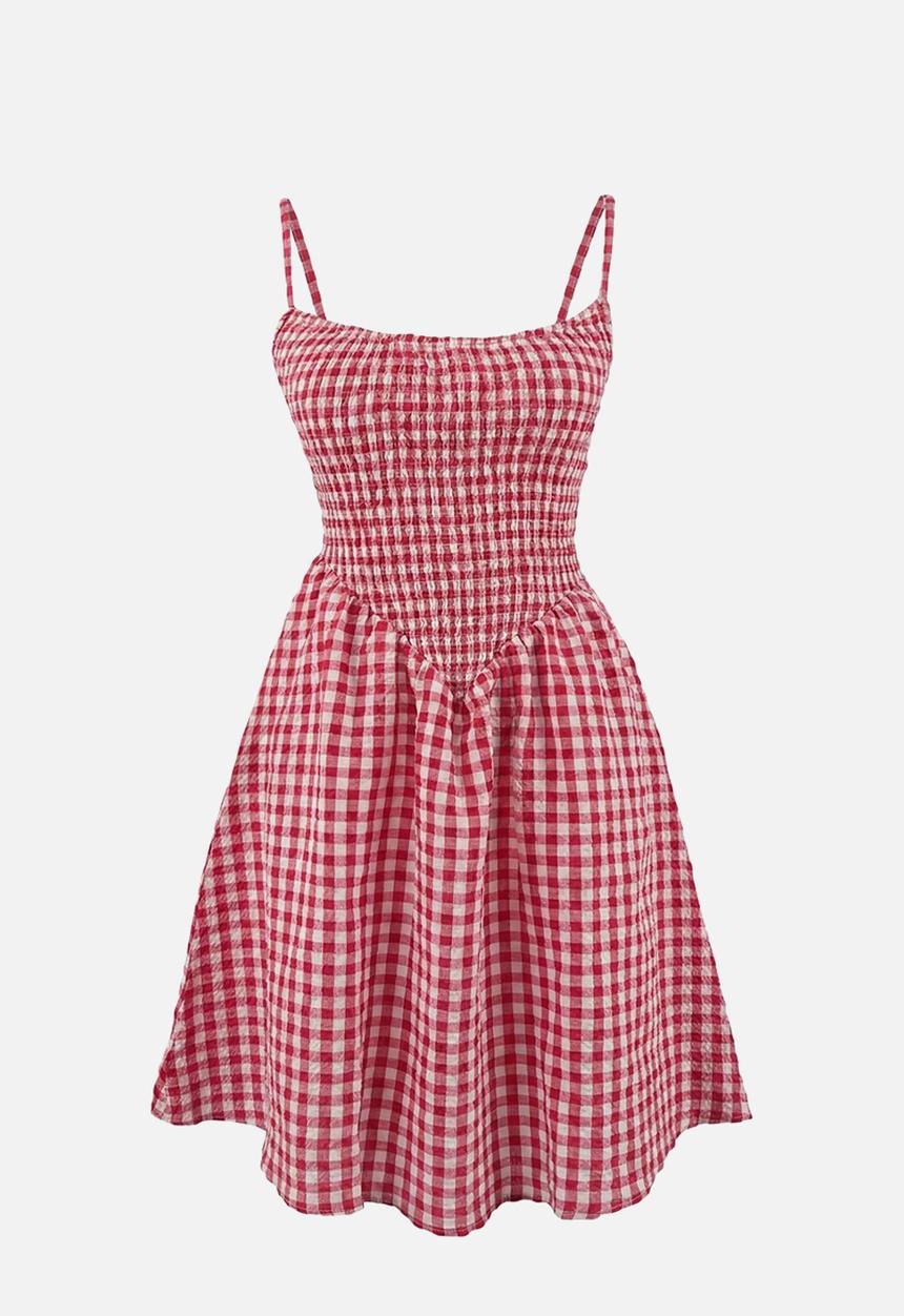 Trendyol - Plaid Mini Beach Dress - Red